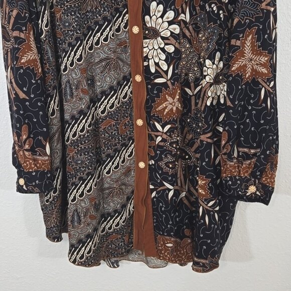 Vintage We Be Bop Brown/Black/Cream Beaded Floral Tribal Tunic/Dress, size 3X - Picture 3 of 12